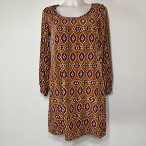 Peaches & Cream Orange Multi Color Aztec Print Light Weight Spring Mini Dress S